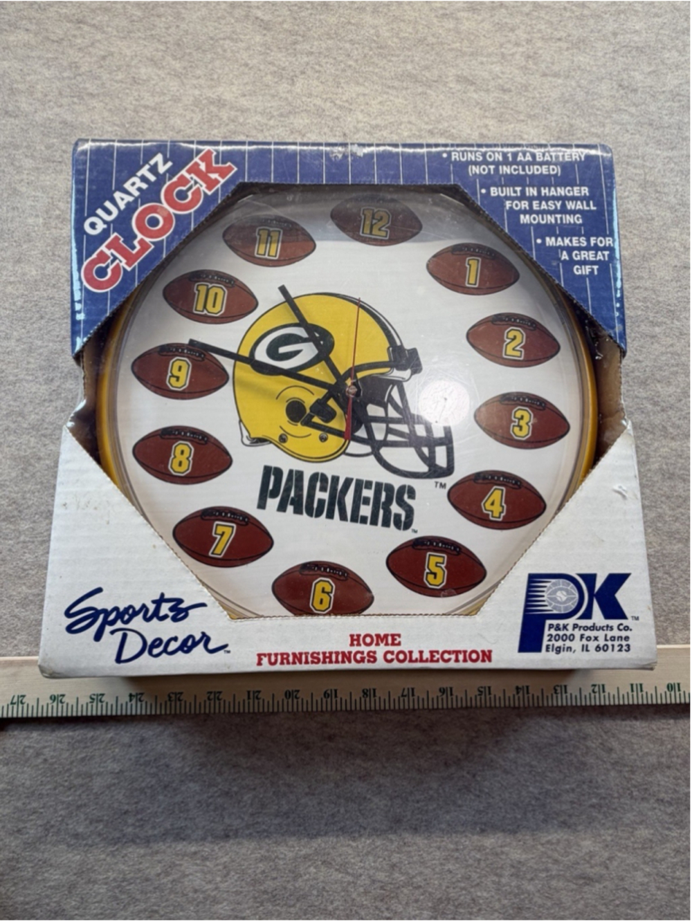 Vintage 1993 Green Bay Packers Quartz Wall Clock Factory Sealed NFL P&K